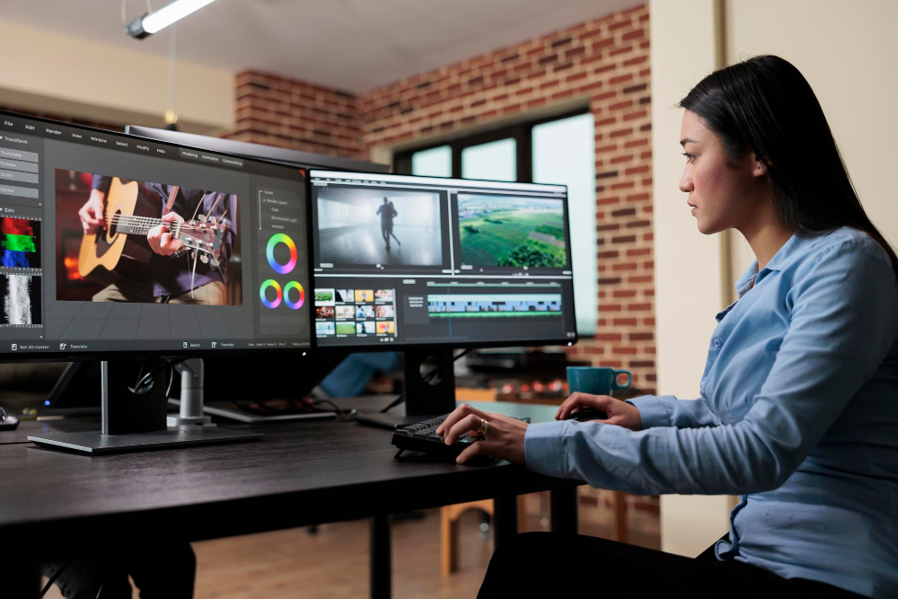 Editor working in a post-production suite